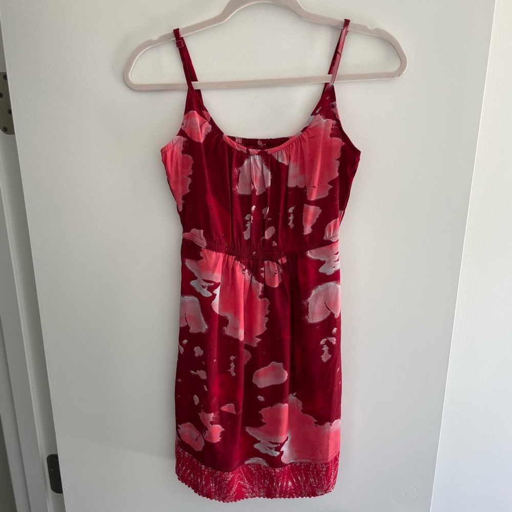 HURLEY Red and White Mixed Print Dress with Adjustable Strap Mini Dress S
